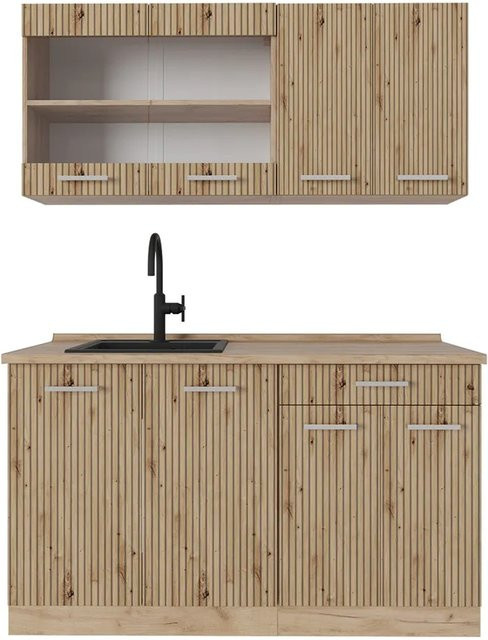 Vicco R-Line Singleküche Artisan-Eiche/Goldkraft Eiche, Breite: 140 cm - Bild 1