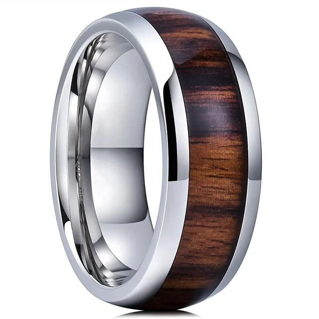 YIRAN Ring Edelstahl, Koa-Holz Inlay, Schwarz, Unisex - Bild 1