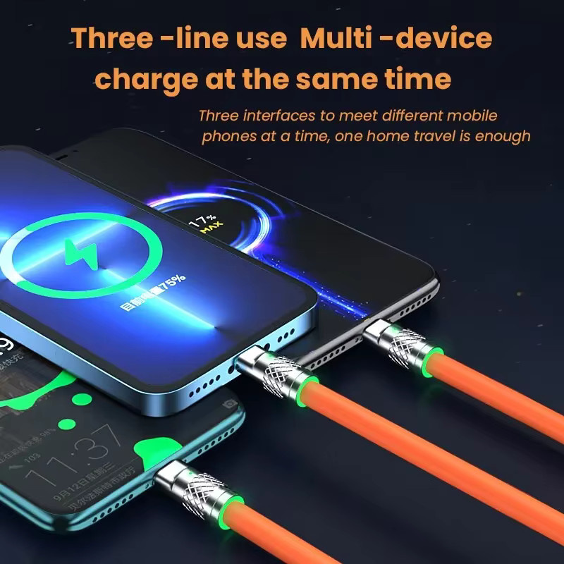 KADIXI 3 in 1 Schnellladekabel 120W 6A mit USB-C und Micro USB in Orange - Bild 3