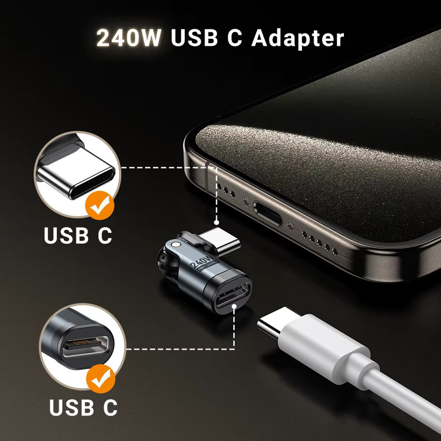240W USB C auf Typ C OTG Schnellladeadapter Konverter in Grau für iPhone 16 und MacBook - Bild 5