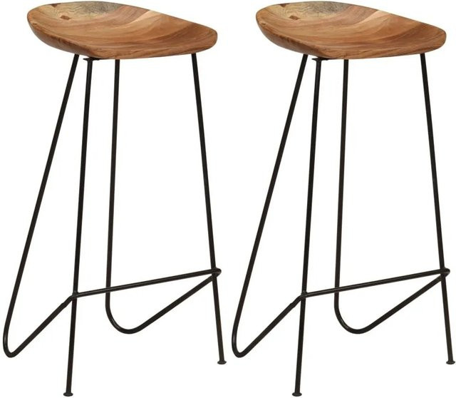 vidaXL Barhocker 2er Set aus Akazienholz und Stahl in Braun im industriellen Stil - Bild 1