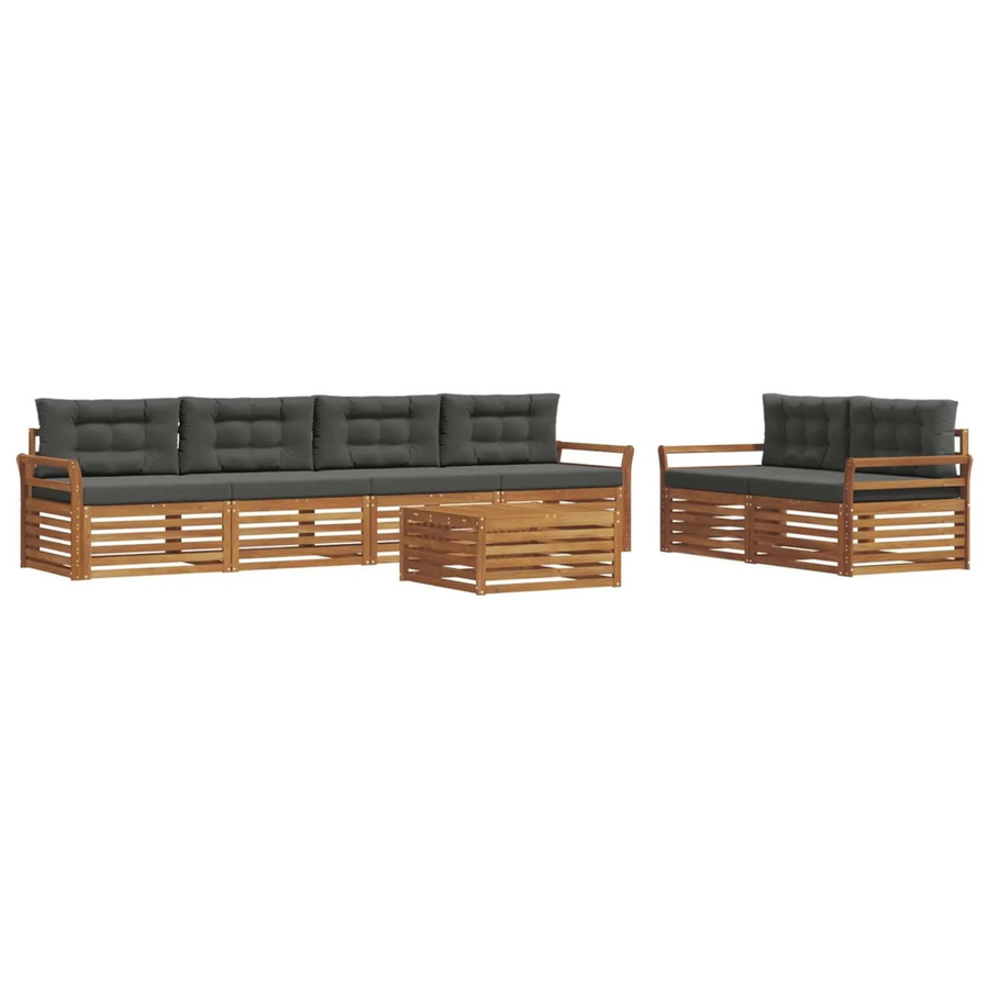 vidaXL Outdoor-Sofagarnitur 7-teilig aus Akazienholz mit Kissen in Natur und Anthrazit - Bild 2