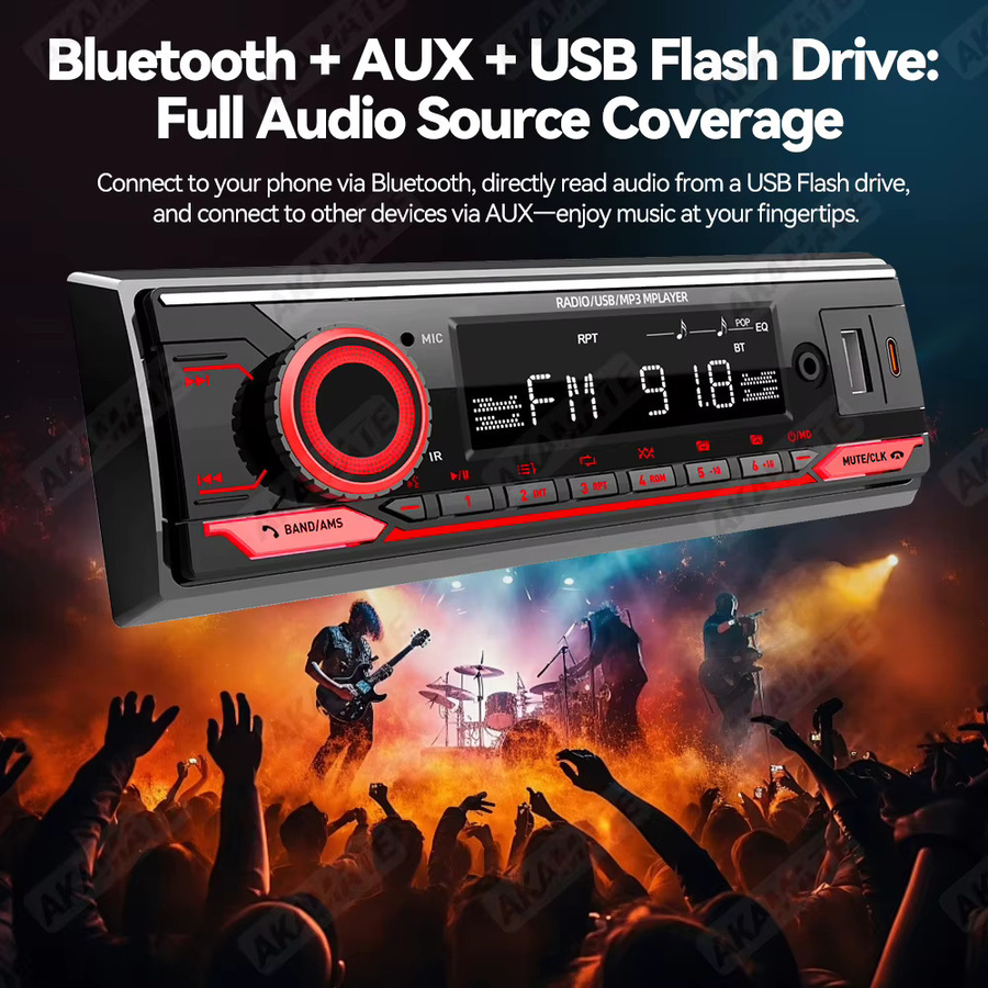 AKAMATE 1 DIN Autoradio mit Bluetooth, MP3, FM, EQ, AUX, USB und Sprachassistent in Schwarz - Bild 2