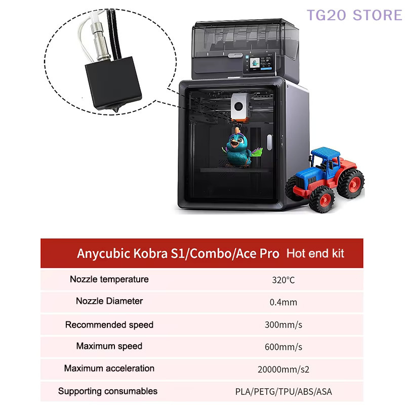 Anycubic Kobra S1 Hotend Kit mit Messingdüse aus gehärtetem Stahl für Kobra S1 Combo und Ace Pro, Durchmesser: 0,4 mm, 0,8 mm, 1,0 mm - Bild 4