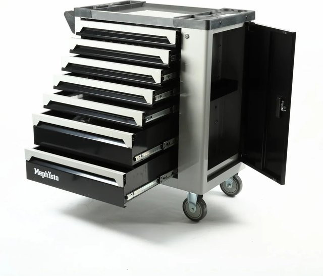 Mephisto Werkzeugwagen aus Edelstahl in Grau-Schwarz mit 7 Schubladen und Rollgabelschlüssel, B/T/H: 77,5 x 46,5 x 98 cm - Bild 1