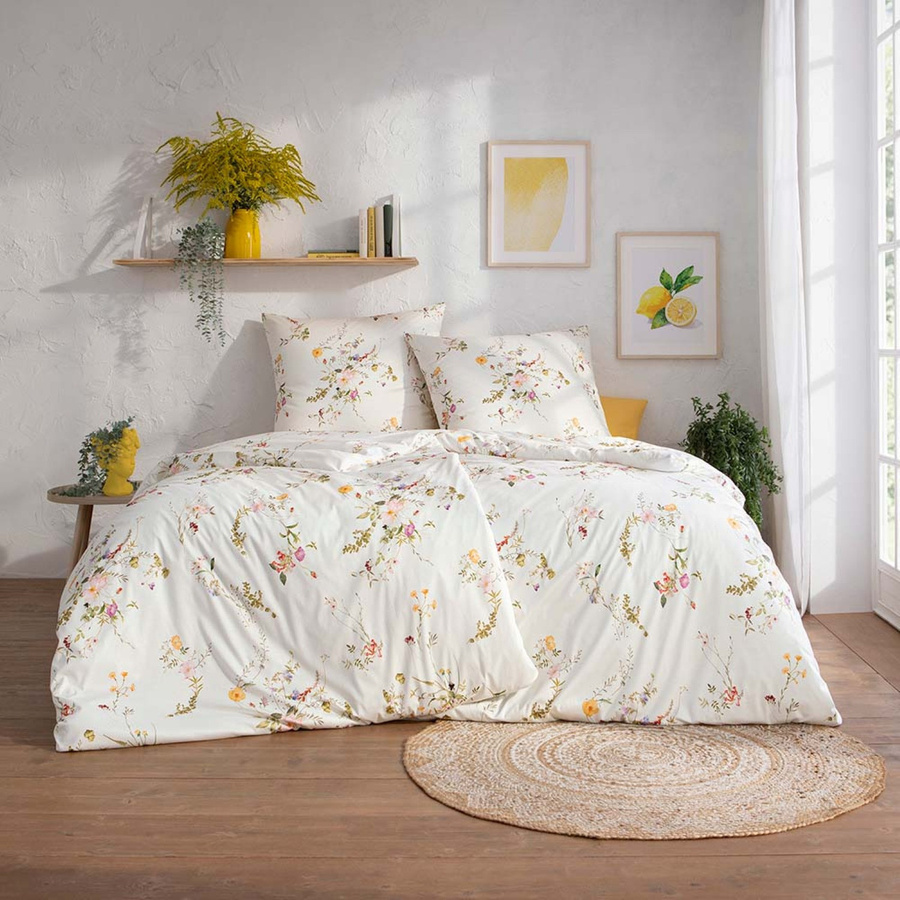 Estella Mako Jersey Bettwäsche Leonie Streublümchen natur, Set aus Bettbezug und Kissenbezug, Baumwolle, B/T/H: 135 x 200 cm und 80 x 80 cm - Bild 1