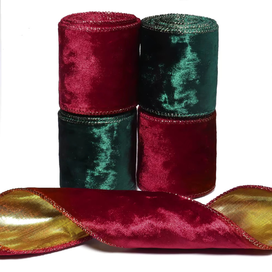 Einseitiges Samtband für DIY-Dekorationen in Rot und Grün, Breite: 6,3 cm, Länge: 3 Yards - Bild 3