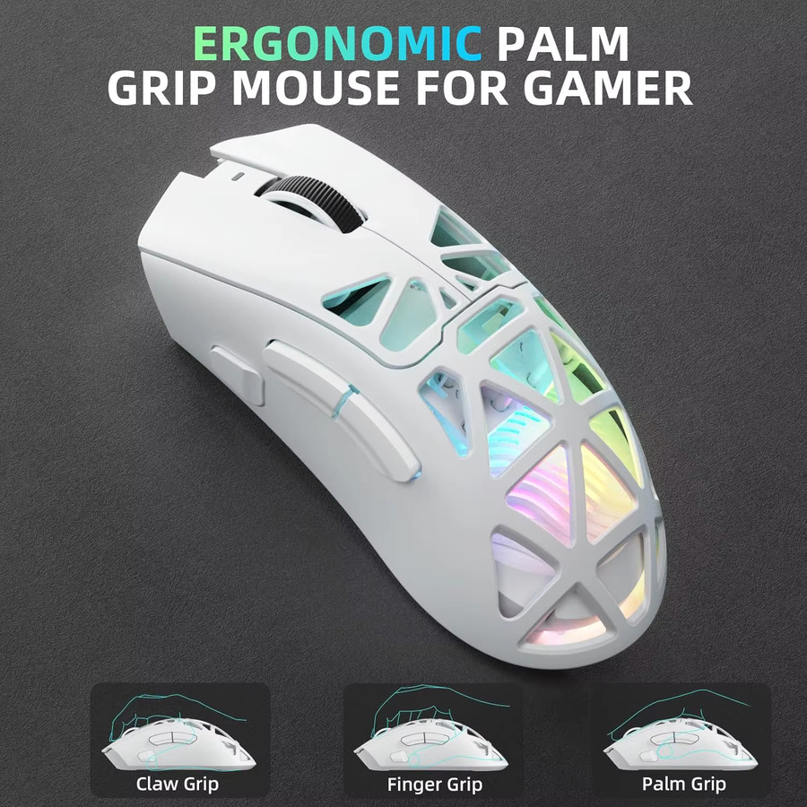 AULA Gaming-Maus SC620 in Weiß mit PAW3311 Sensor, 12.000 DPI, kabelfreie Verbindung via Bluetooth oder 2,4G sowie kabelgebundene Option, leichtgewichtiges PC-Gaming-Zubehör - Bild 5