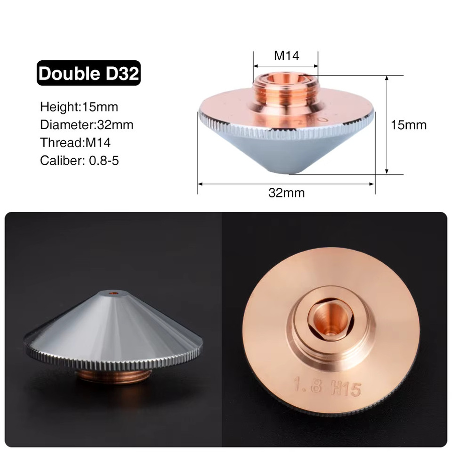 Raytools doppelt verchromte Laserdüse D32 M14 H15 in Silber für Precitec WSX Laserköpfe - Bild 2