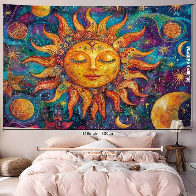 VIKAMA Cosmic Sunlight Wandteppich im Dunkeln leuchtend, Mehrfarbig, B: 75 cm, H: 58 cm - Bild 1