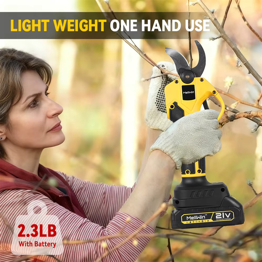 MELLWIN Bürstenlose Elektro-Gartenschere mit 32 mm Schneidkapazität und 2 Gängen, gelbe elektrische Schere für Obstbäume und Bonsai, kompatibel mit Makita 18V Akku LXT - Bild 3