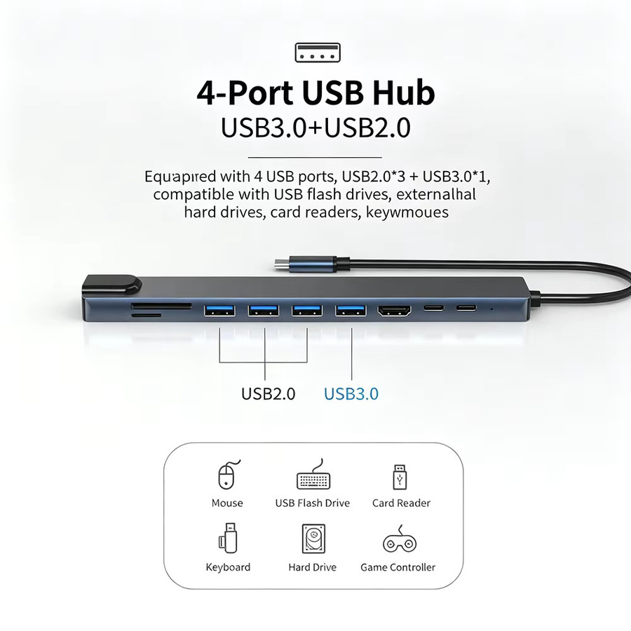 KEBIDUMEI 10-in-1 USB-C Dockingstation in Grau mit HDMI, USB 3.0 und RJ45 Ethernet Adapter - Bild 6