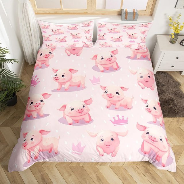 Lodestar Bettwäsche Set Rosa Schwein mit Bettbezug und 2 Kissenbezügen aus Mikrofaser für Kinder, B/T: 200 x 200 cm - Bild 1