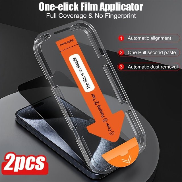 2er-Pack ONEVAN Sichtschutz Panzerglas für iPhone 16 15 14 13 12 11 Pro Max XR XS in Transparent mit Anti-Fingerabdruck-Funktion - Bild 1