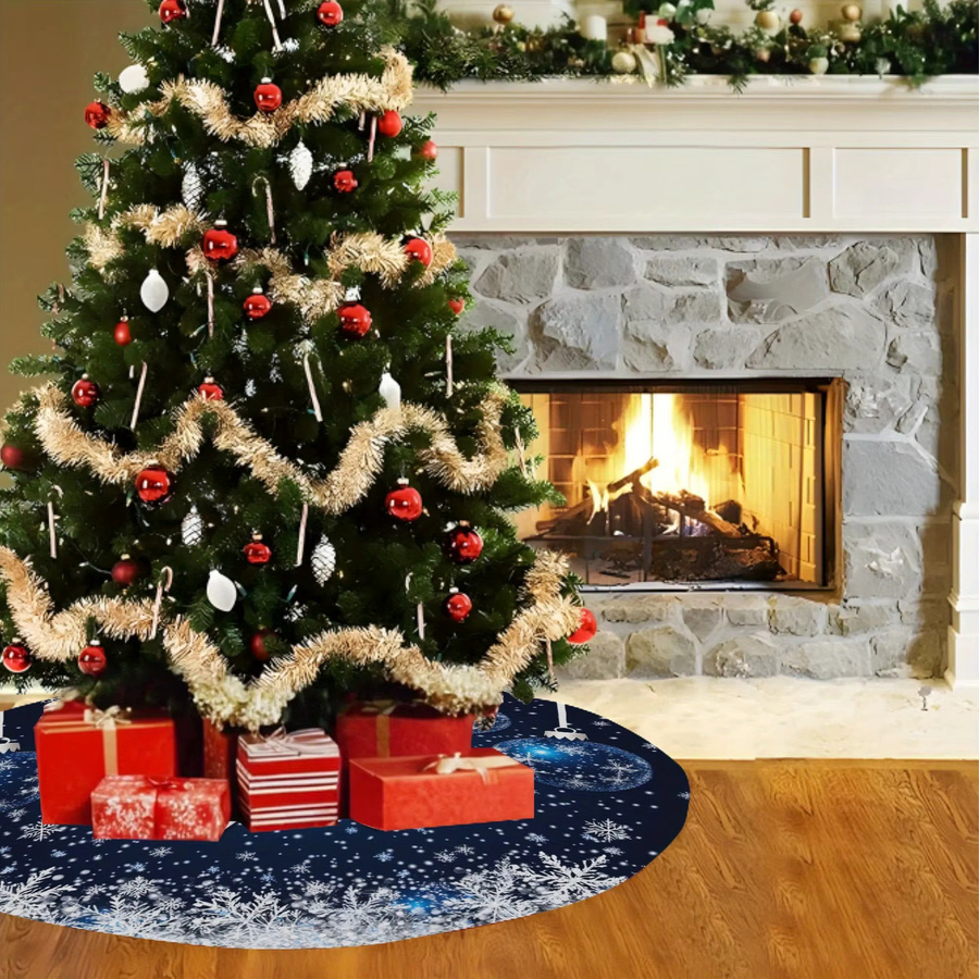 VIKAMA Weihnachtsbaumrock in Weiß mit blauer Schleife und Schneeflocken zur festlichen Partydekoration - Bild 4
