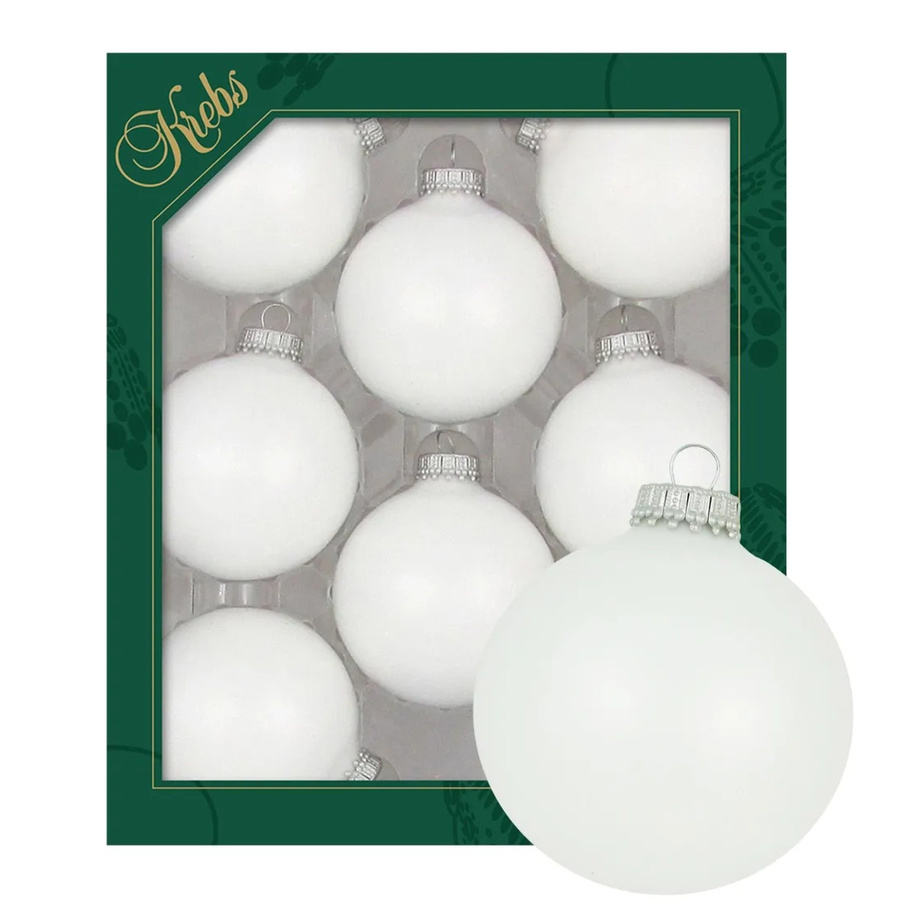 Krebs Glas Lauscha Weihnachtskugeln Eislack Weiß Silber 8er-Set, Durchmesser: 7 cm - Bild 2