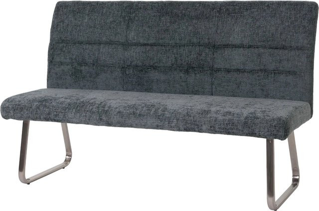 Sitzbank MCW-G55 Esszimmerbank aus Chenille mit gebürstetem Edelstahl in Blau-Grün, Breite: 160 cm - Bild 2