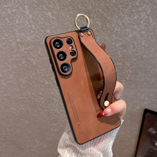 Luxus Lammleder Handyhülle mit Handgelenkschlaufe für Samsung Galaxy S25 S24 S23 S22 S21 Ultra Plus 5G in Braun - Bild 1