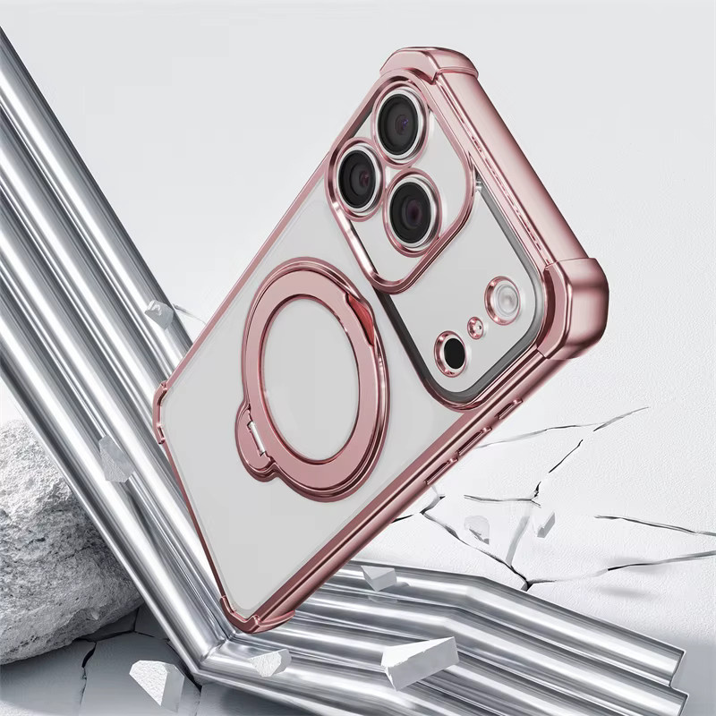 OLPAY Magnetische Mac Safe Hülle mit Metall-Ringständer für iPhone 16 E in Pink - Bild 2