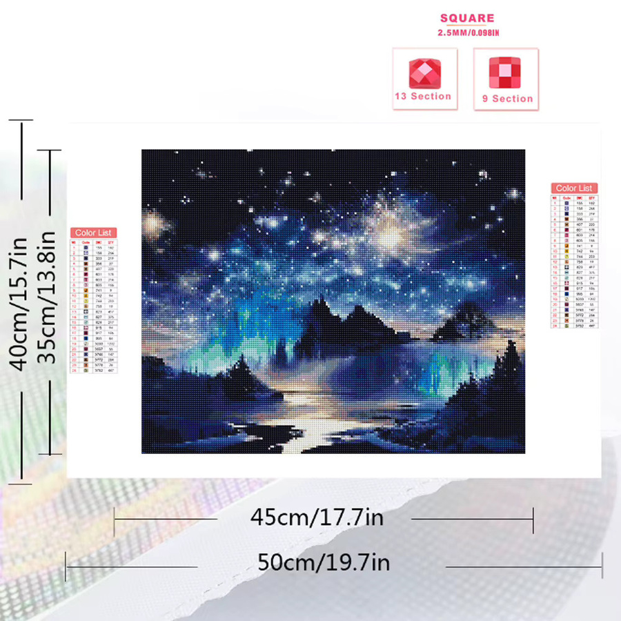 Momoart 5D DIY Diamantmosaik Set Berglandschaft mit Sternenhimmel in Blau für moderne Wanddekoration - Bild 2