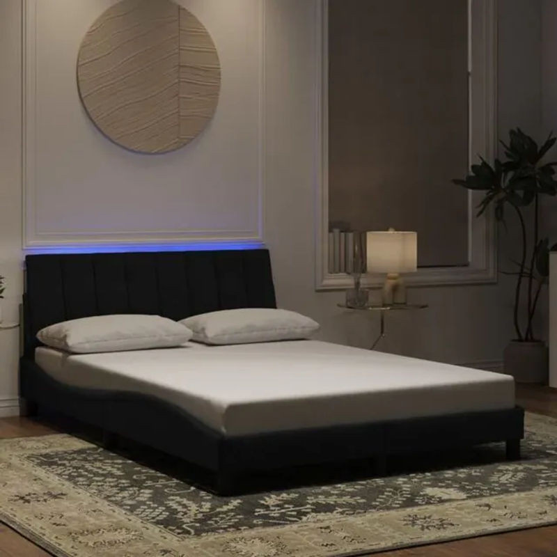 Vidaxl Polsterbett mit LED-Leuchten aus Samt in Schwarz, B/T/H: 140 x 190 cm - Bild 1