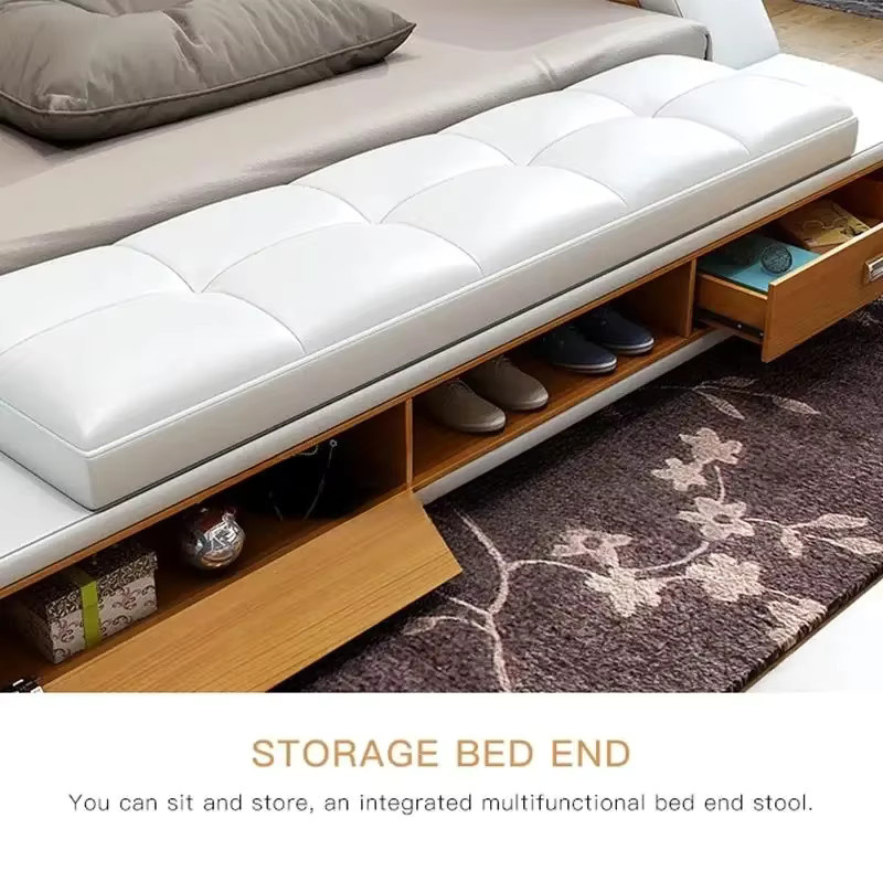 Modernes Doppelbett GY50GM mit Stauraum und integrierten Nachttischen aus weißem Kunstleder - Bild 2