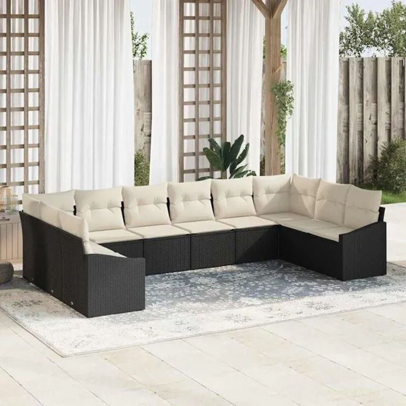 Vidaxl Loungemöbel Garten-Sofa-Set aus Polyrattan mit 10 Teilen, Beige und Schwarz - Bild 1