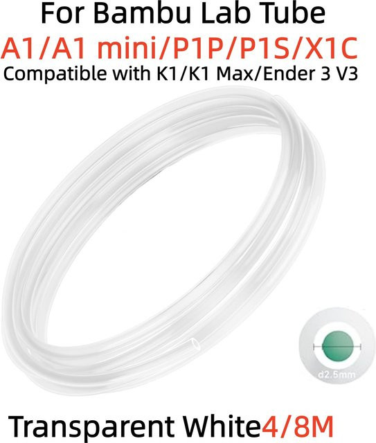 Bambu Lab PTFE Tube für P1P, AMS, A1 Mini und AMS Lite 3D Drucker, 1,75 mm, Transparent Weiß - Bild 1