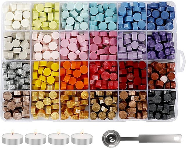 TOMTOP JMS Wachssiegel-Set mit 600 Wachsperlen, Schmelzlöffel und Kerzen in Grau und Multicolour für Briefumschläge - Bild 1