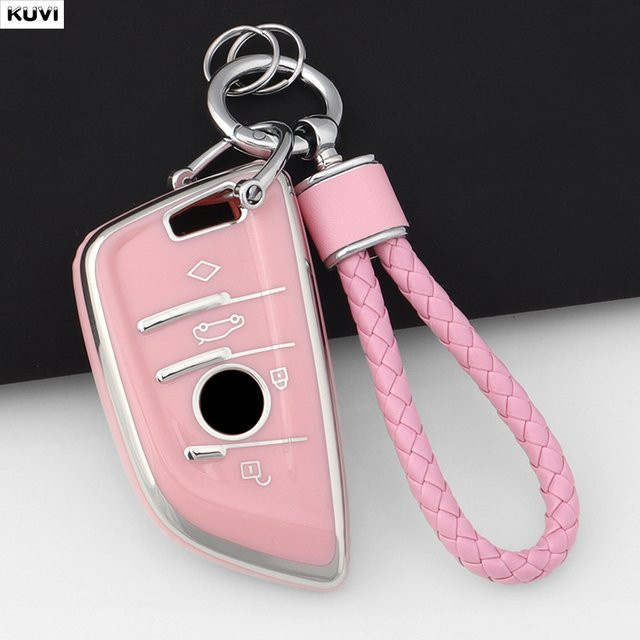 Kuvi Schlüsselhülle aus TPU für BMW X1 X3 X5 X6 X7 1 3 5 6 7 Serie G20 G30 G11 F15 F16 G01 G02 F48 Keyless Go in Rosa - Bild 1