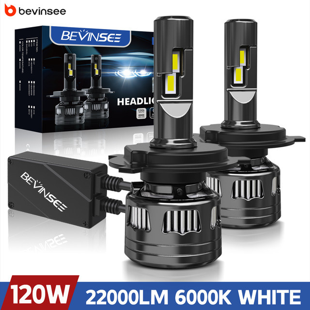 BEVINSEE LED Scheinwerferlampen H7 H4 H1 HB3 9005 HB4 9006 H11 H8 H9 9012 HIR2 CANbus 120 W 22000 LM 6000 K Weiß 12 V - Bild 1