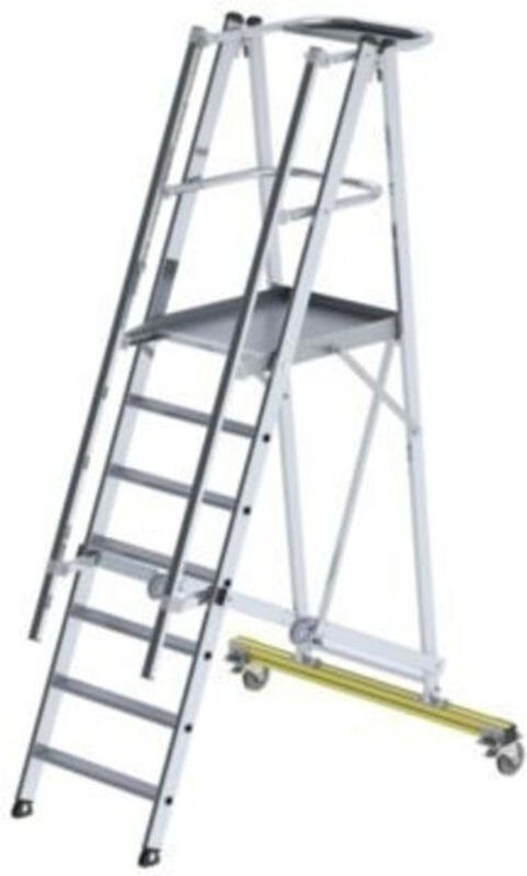 MUNK Günzburger Steigtechnik Aluminium Plattformleiter klappbar mit 7 Stufen und Werkzeugablage in Silber, maximale Arbeitshöhe: 3,6 m - Bild 2