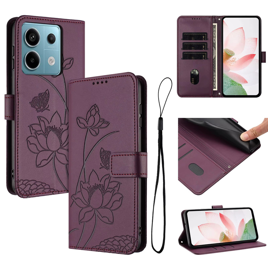 Leder Handyhülle mit Blumenmuster für Xiaomi Redmi Note Serie in Grün oder Lila - Bild 4