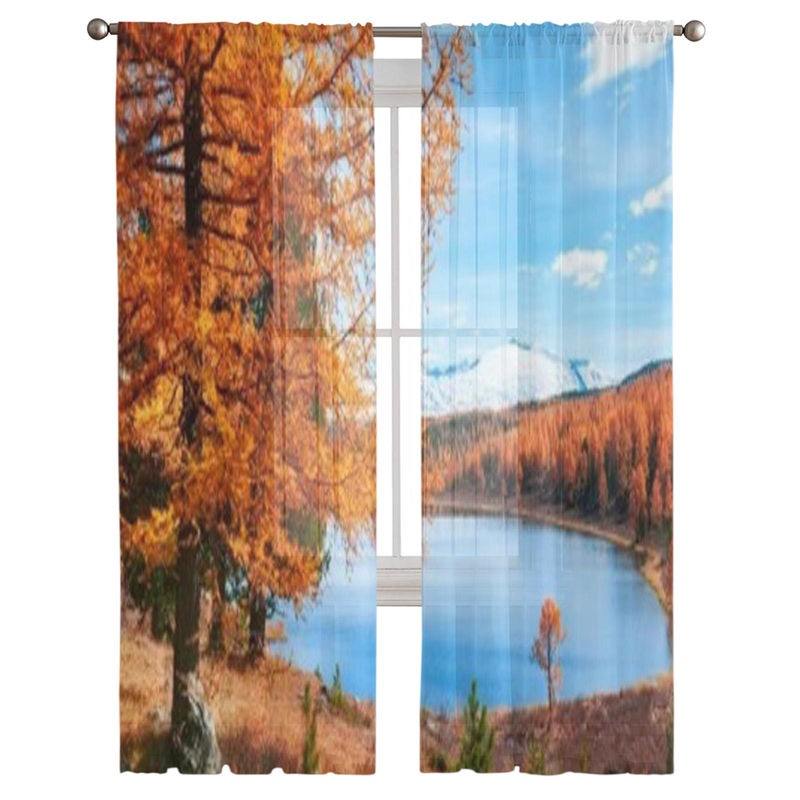 A Family Of Home Textiles Voile Tüll Vorhang mit Berg- und Herbstmotiv für Schlafzimmer, Wohnzimmer oder Küche, B: 135 cm, H: 114 cm - Bild 3