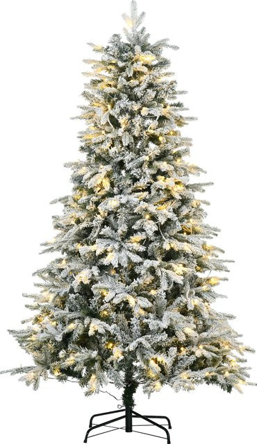 HOMCOM Künstlicher Weihnachtsbaum mit Leuchte und Kunstschnee, 180 cm Höhe, Grün/Weiß - Bild 1
