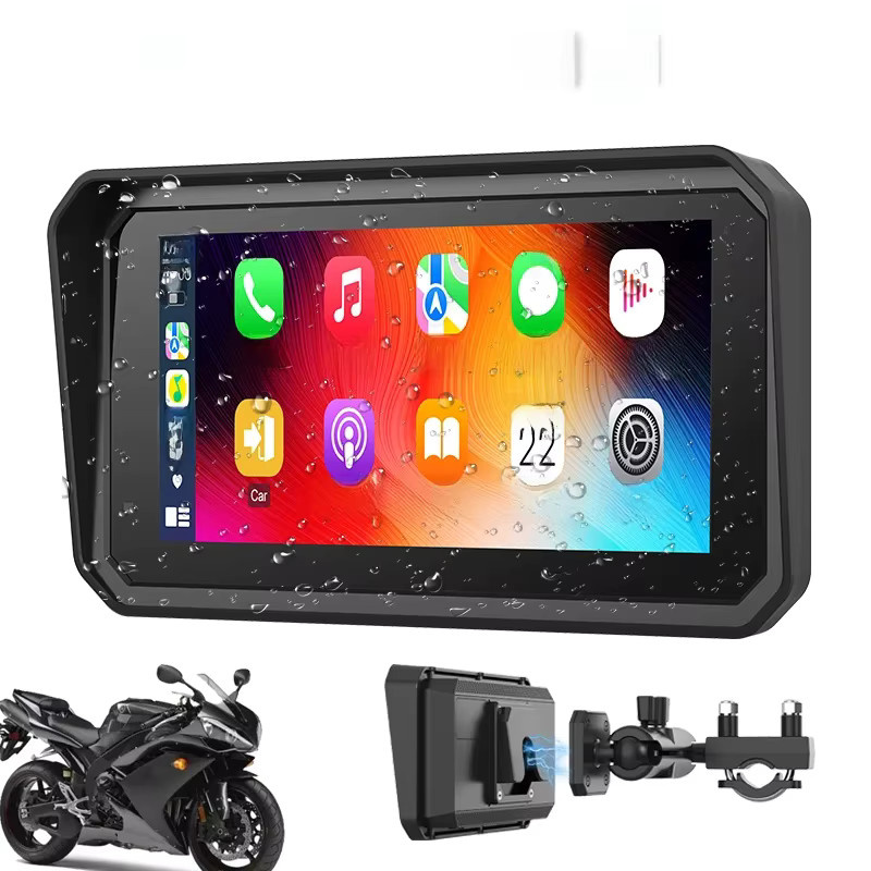 JMCQ Tragbarer Motorrad Recorder mit 6,25 Zoll Display, 4K UHD, GPS Navigation, IP67 Wasserdicht, Wireless CarPlay und Android Auto, Schwarz - Bild 7