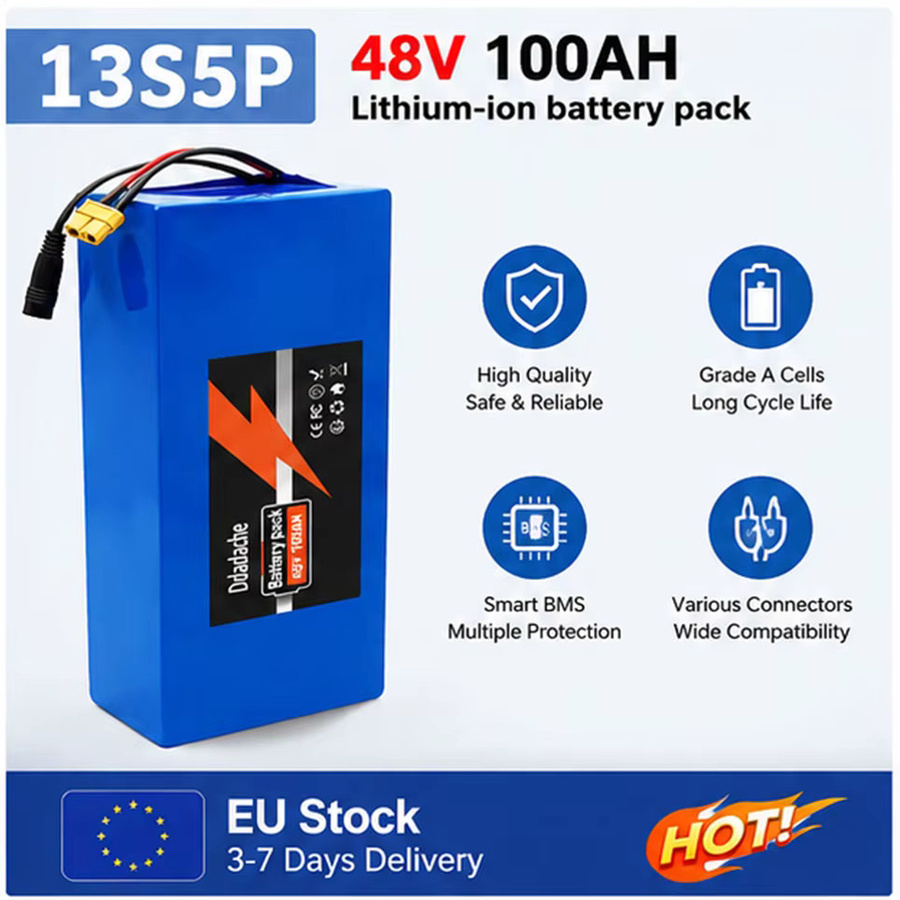 Ddadache 13S5P Lithium-Ionen-Akku 48 V 100 Ah mit intelligentem BMS für elektrische Maschinen von 500 bis 1000 W inklusive Ladegerät, Blau - Bild 2