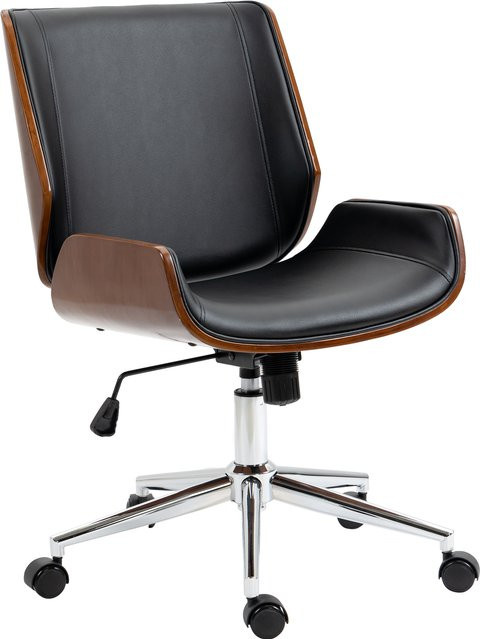Vinsetto Bürostuhl Retro in Schwarz mit Holz und Kunstleder, höhenverstellbarer Schreibtischstuhl mit Kippfunktion und Rollen für dein Home Office - Bild 1