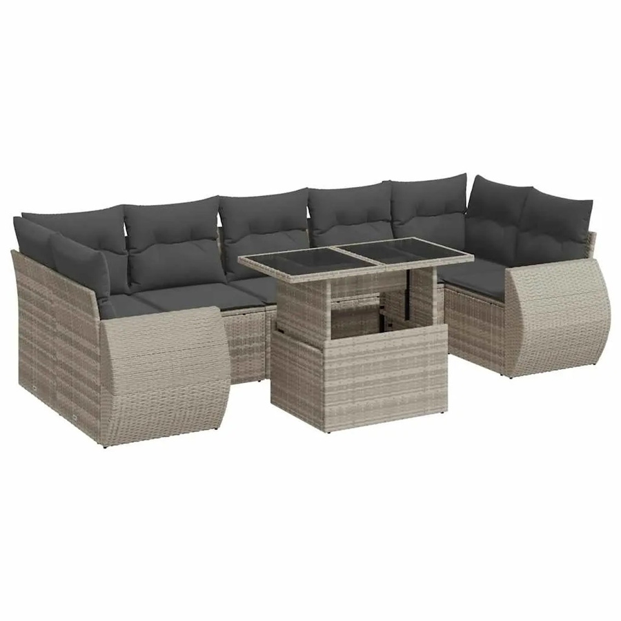 vidaXL 8-teilige Garten-Sofagarnitur aus Poly-Rattan mit Kissen in Hellgrau - Bild 2