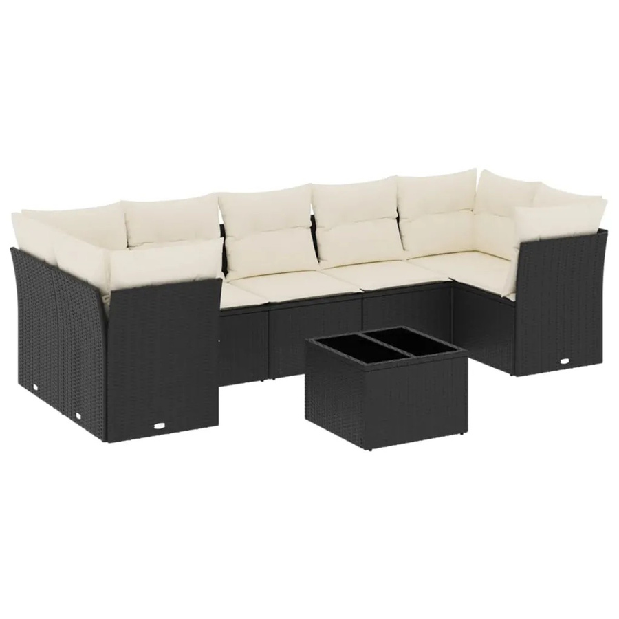 vidaXL 8-tlg Garten-Sofagarnitur Modell 28 aus Poly Rattan in Schwarz mit Kissen und Glastisch - Bild 2