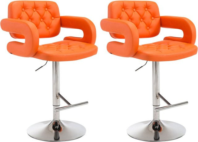 TPFLiving 2er Set Barhocker Dubai in Orange mit Kunstleder und Chromoptik Metallgestell - Bild 1