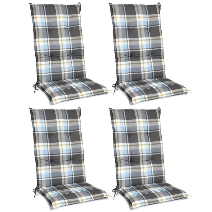 Beautissu Sunny BK Hochlehner Kissen Set 4tlg, Blau Kariert, B: 120 cm, T: 50 cm, H: 6 cm - Bild 2