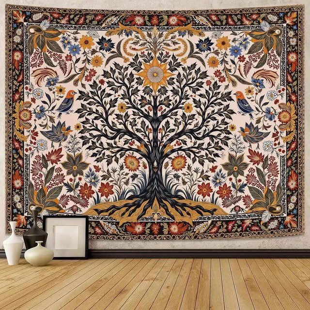 VIKAMA Baum des Lebens Wandteppich mit Sonne und Mond als Wanddekoration für dein Wohnzimmer oder Schlafzimmer - Bild 1