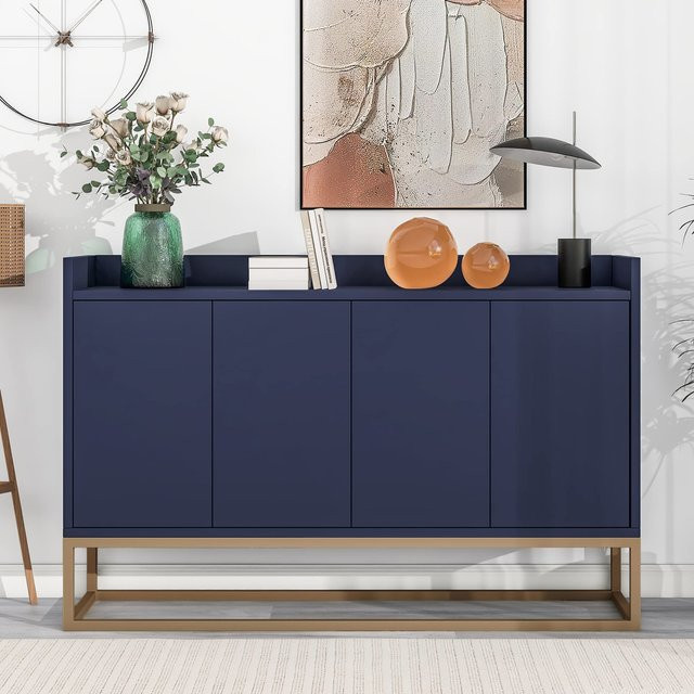 Flieks Sideboard Kommode im minimalistischen Stil mit 4 Türen und Schubladen in Navy Blau, B/T/H: 120 x 30 x 80 cm - Bild 1