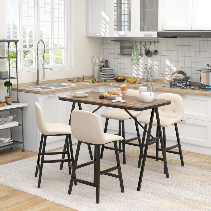 HOMCOM Bartisch mit 4 Stühlen und Barhockern, 5-teiliges Essgruppen-Set im Industrie-Design für Küche und Wohnzimmer, Beige, B/T/H: 120 x 60 x 91 cm - Bild 2