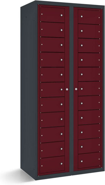 rotstahl Fächerschrank mit 22 Fächern und Zentraltüren in Bordeaux mit anthrazitgrauem Korpus, B/T/H: 80 x 50 x 180 cm - Bild 1