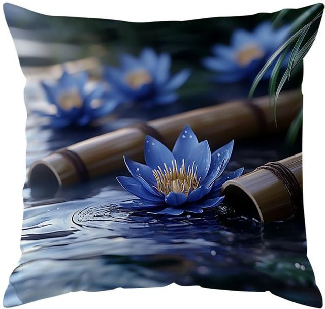 Elegantes Lotus Dekokissen mit Kissenbezug aus Polyester in Peach Skin für dein Sofa, B/B/H: 18 x 18 x 18 cm - Bild 1