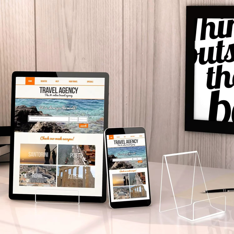 6-teiliges Acryl-Set Buchständer transparent mit Halteleiste zur Präsentation von Büchern, Bildern und Tablets - Bild 4