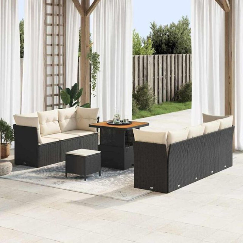 Vidaxl Garten-Sofa-Set aus Polyrattan und Metall, 10-teiliges modulares Loungemöbel-Set in Schwarz und Creme, B/T/H: 80 x 80 x 71 cm - Bild 1
