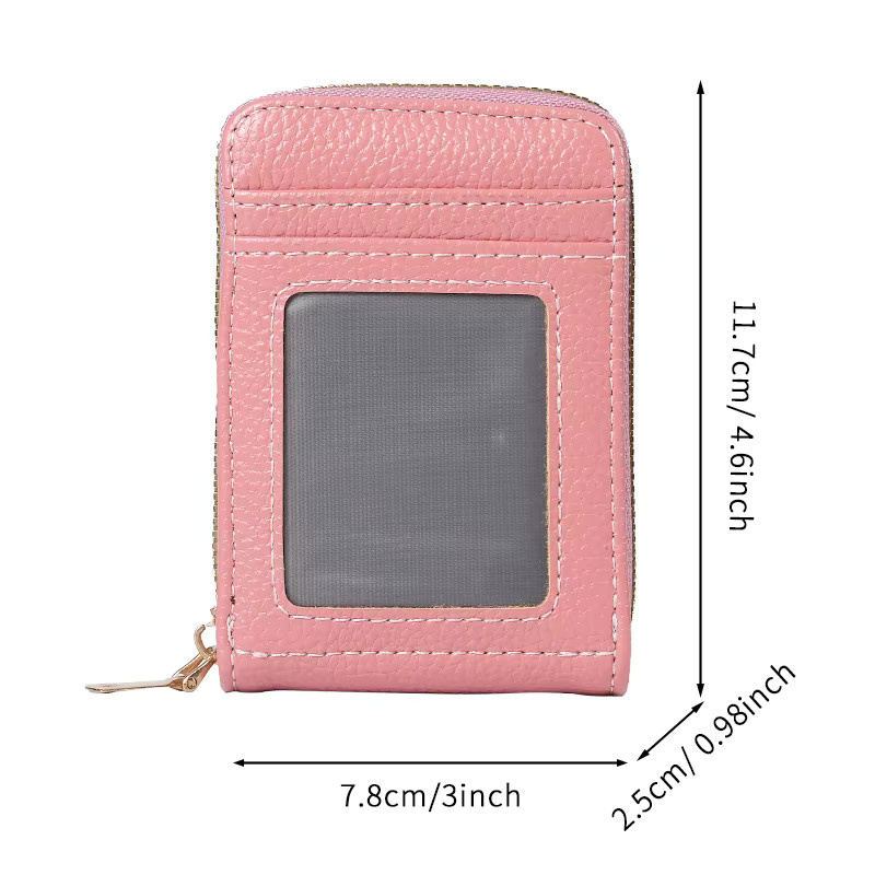 Tragbares Kartenetui für Damen mit Reißverschluss und vertikalem Design in Grün oder Pink - Bild 2